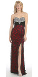 Studded Bodice Strapless Lace Long Black Red Prom Gown