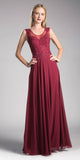 Cinderella Divine 2635 - Jewel Embellished Sheer Back Chiffon Prom Dress Burgundy