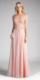 Cinderella Divine 2635 - Jewel Embellished Sheer Back Chiffon Prom Dress Peach