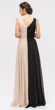 Black/Taupe V-Neck Ruched Bodice A-Line Formal Dress Long