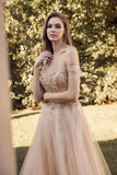 Juliet 287 Long Off the Shoulder Beaded Top A-Line Prom Dress