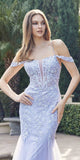 Juliet 290 Leaf Lace Embroidered Fitted Plunging Deep V-Neckline Prom Gown