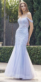 Juliet 290 Leaf Lace Embroidered Fitted Plunging Deep V-Neckline Prom Gown