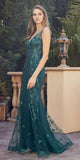 Juliet 294 Long Butterfly Appliques Low V-Neck Prom Dress