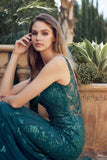 Juliet 294 Long Butterfly Appliques Low V-Neck Prom Dress