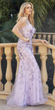 Juliet 294 Long Butterfly Appliques Low V-Neck Prom Dress