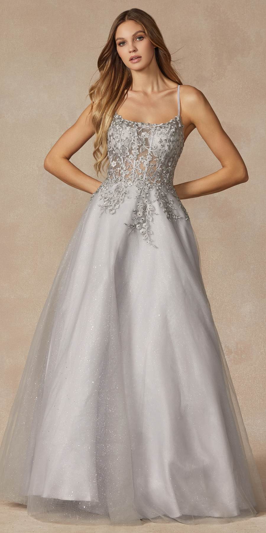 Juliet 295 Floor Length Leaf Lace Gown Corset Bodice Prom Gown