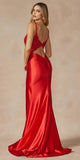 Juliet 296 Floor Length Embroidered Bodice Plunging Neck Prom Dress