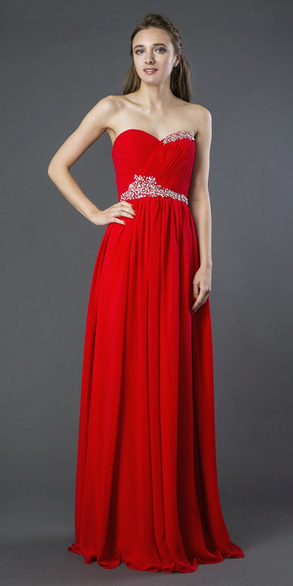 Red A-Line Long Formal Dress Embellished Bodice