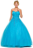 Poofy Turquoise Quinceanera Tulle Dress A Line Strapless Beading