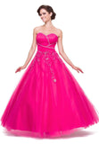 Poofy Fuchsia Quinceanera Tulle Dress A Line Strapless Beading