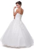 Poofy White Quinceanera Tulle Dress A Line Strapless Beading