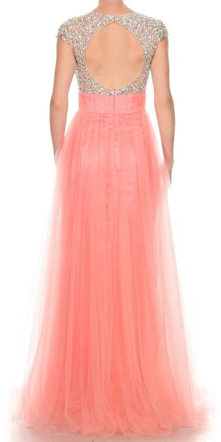 Pink Plunging Neck Long Prom Dress Cut-Out Back