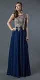Navy Blue Long Prom Dress with Appliqued Bodice