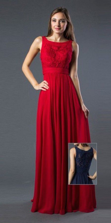 Red A-line Long Formal Dress Bateau Neckline