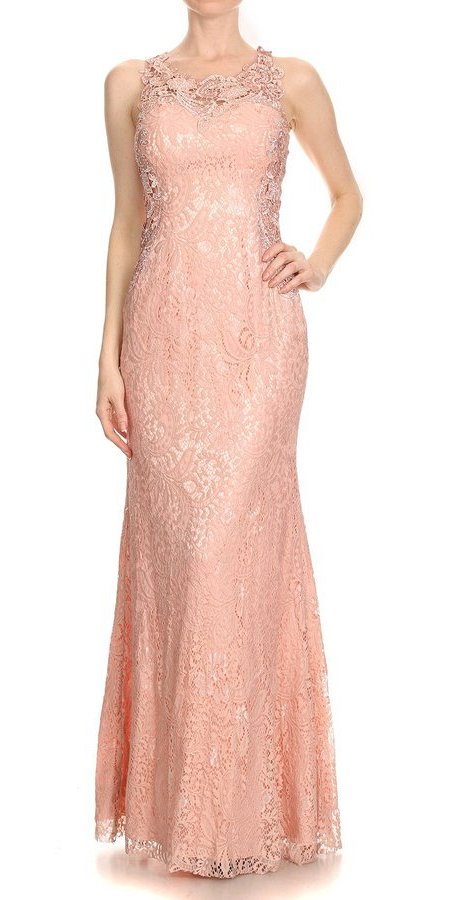 Long Formal Dress with Racer Cut-Out Back Dusty Rose