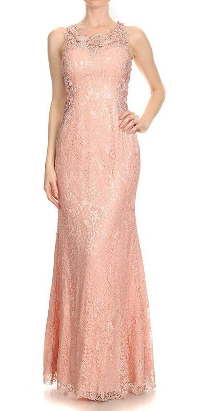 Long Formal Dress with Racer Cut-Out Back Dusty Rose