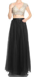 Cut-Out Back Two-Piece Long Prom Dress Black
