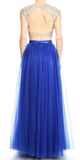 Cut-Out Back Two-Piece Long Prom Dress Royal Blue