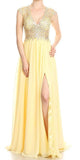 Long Prom Dress Cut-Out Back with Slit Yellow
