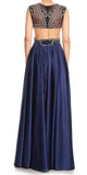 Navy Blue Embroidered Bodice Long Prom Dress 