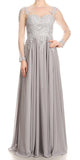 Silver Appliqued Long Formal Dress with Illusion Long Sleeves