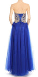 Strapless Long Prom Dress Appliqued Bodice Royal Blue