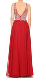 V-Neck Embellished Long Prom Dress Red