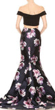 Floral Skirt Black Crop Top Two-Piece Prom Gown