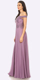 Off the Shoulder Mauve Formal Dress Floor Length Lace Bodice