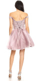 Short Off the Shoulder Mauve Dress Lace Bodice Organza Skirt Corset