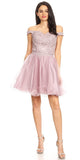 Short Off the Shoulder Mauve Dress Lace Bodice Organza Skirt Corset