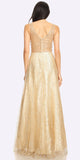 Long Metallic Mesh Glitter Champagne Dress Floor Length