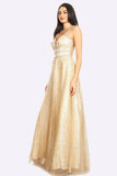 Long Metallic Mesh Glitter Champagne Dress Floor Length