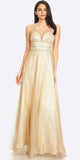 Long Metallic Mesh Glitter Champagne Dress Floor Length