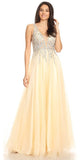 Embellished V-Neck Long Prom Dress Champagne