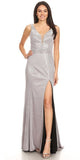 Sleeveless Long Prom Dress Silver with Slit