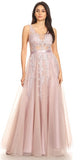 Stunning Illusion Appliqued Long Prom Dress Mauve