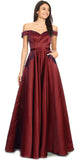 Burgundy Off-Shoulder Long Prom Dress with Pockets
