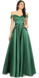 Hunter Green Off-Shoulder Long Prom Dress with Pockets