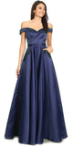 Navy Blue Off-Shoulder Long Prom Dress with Pockets