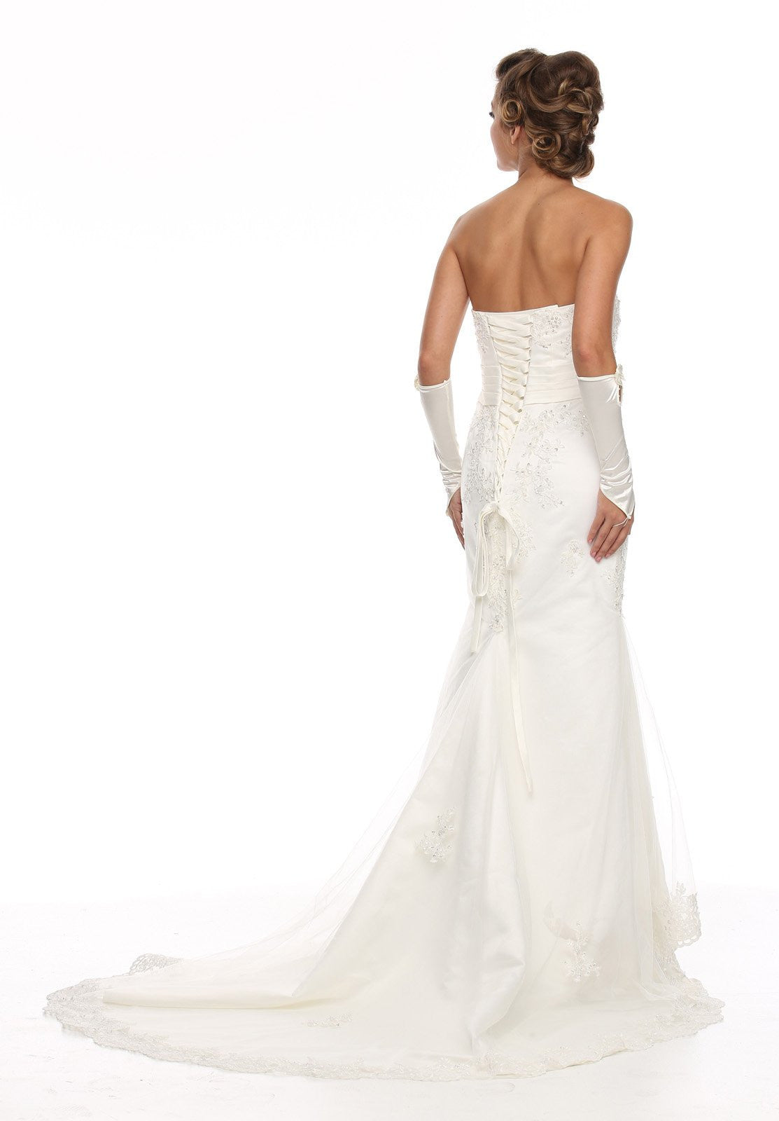 Floor Length Strapless Embroidered White Wedding Gown