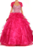 Corset Bodice Strapless Ruffled Tiered Fuchsia Puffy Gown