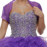 Corset Bodice Strapless Ruffled Tiered Purple Puffy Gown Zoom
