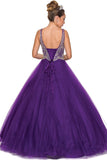 Purple V-Neck Quinceanera Dress Embellished Bodice Open Back