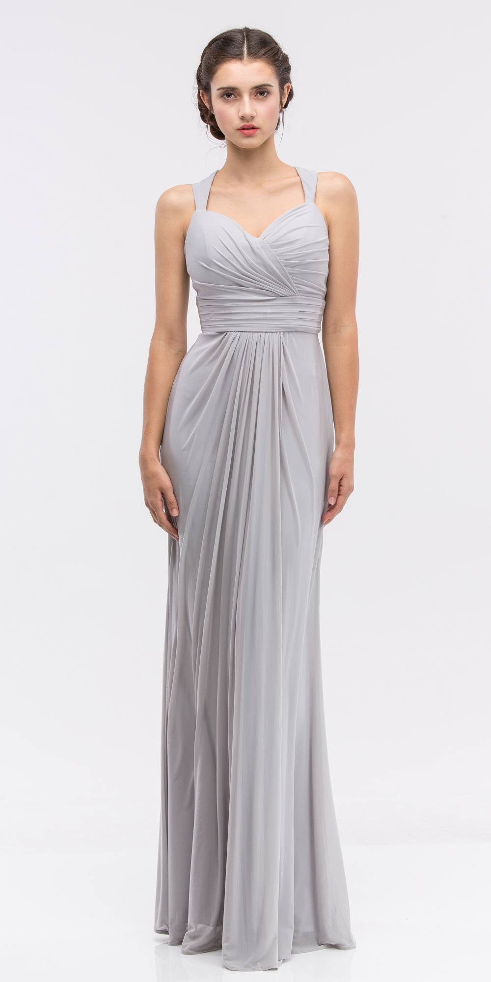 Ruched Sweetheart Neckline Floor Length Bridesmaids Dress Silver