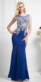 Cinderella Divine 35 Illusion Bateau Neck Embroidered Bodice Royal Blue Floor Length Prom Dress