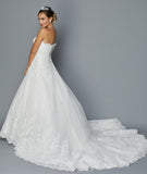 DeKlaire Bridal 351W White Strapless Embroidered Wedding Gown with Chapel Train