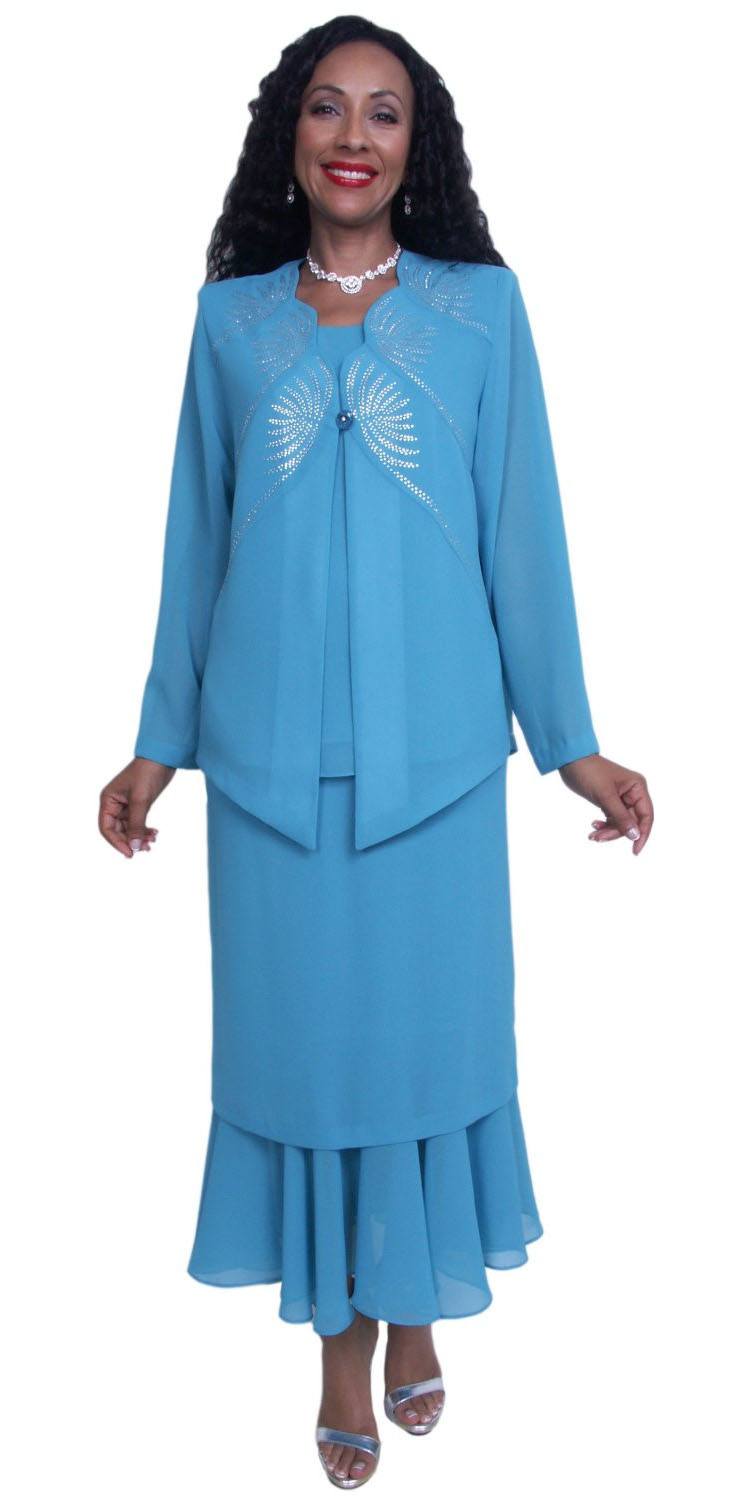 Hosanna 3598 Tea Length 3-Piece Dress Set Long Sleeve Jacket