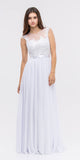 Lace Illusion Bodice Bateau Neck A-line Long Dress White